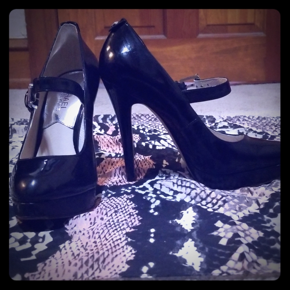 Black patent leather heels